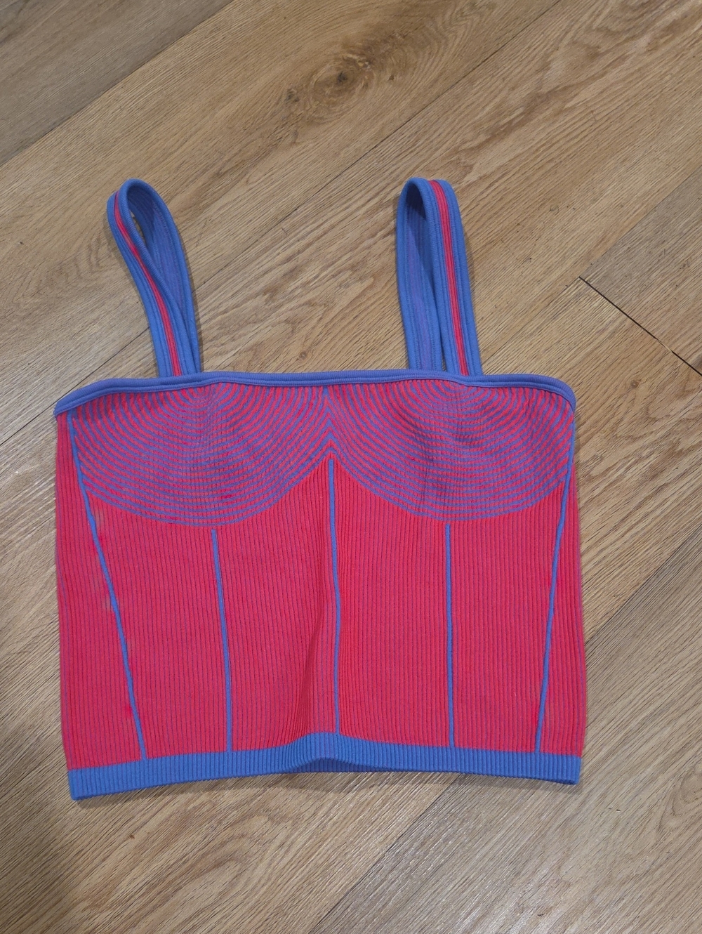 Zara Pink & Blue Ribbed Bandeau Crop Top M/L